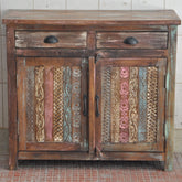 Rainbow Block Print Reclaimed boat wood Small Sideboard Buffet Carved doors